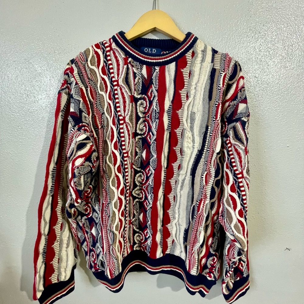 Old Glory Vtg Flag Sweater Patriotic Crewneck Large USA250 Textured Novelty